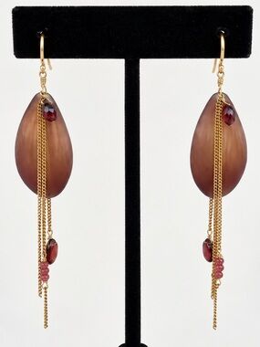 Alexis Bittar Lucite Tassel Drop Earrings Gold Burgundy